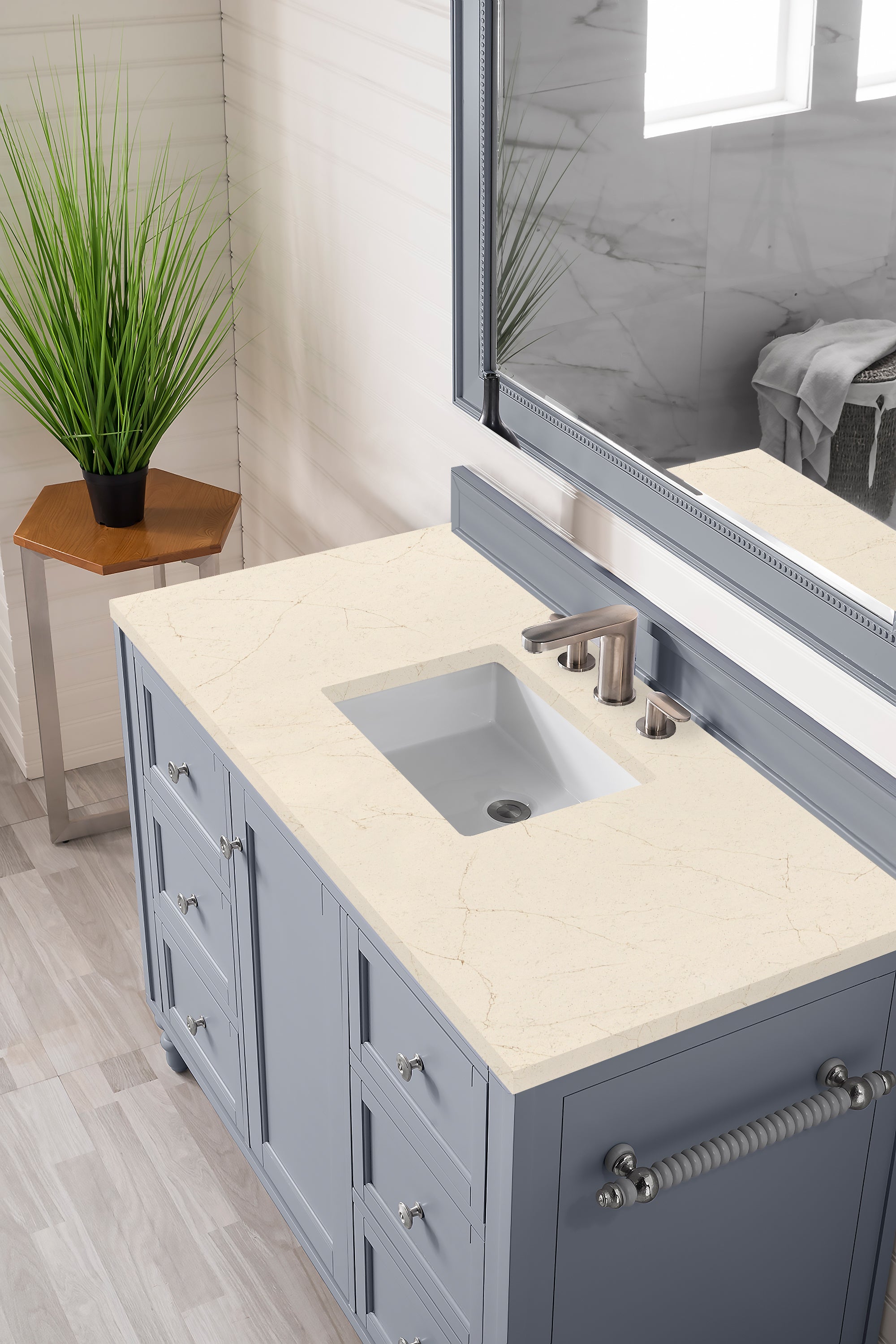 Copper Cove Encore 48 Inch Single Bathroom Vanity with 3CM Eternal Marfil Quartz Countertop in Silver Gray - Perfect for Modern Master Bathroom or Guest Bathroom Renovation