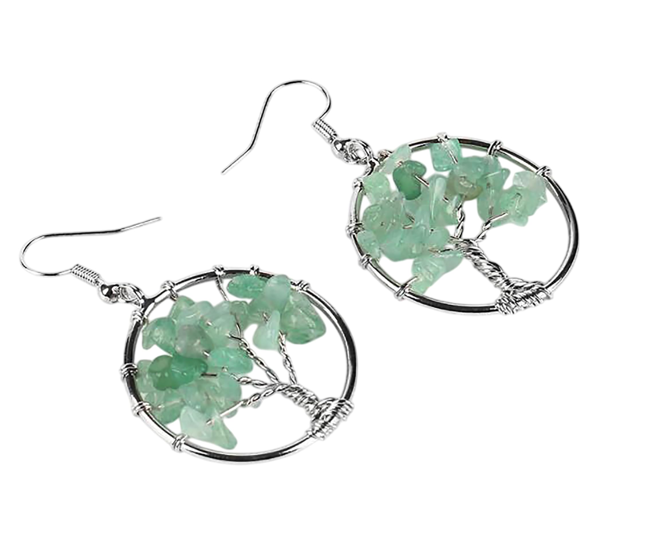 Tree of Life Hoop Earrings - Green Jade Dangle Drop Earrings for Women | Graduation Gift, Teacher Appreciation, Back to School Present | Boho Jewelry for Everyday Wear & Special Occasions