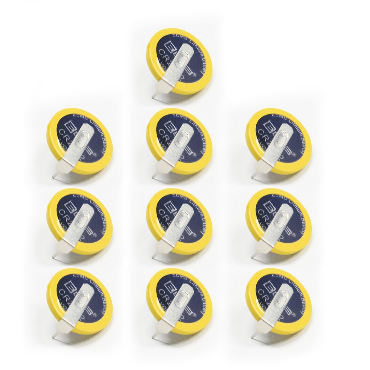 EEMB 10-Pack CR2032 Lithium Battery with Solder Tabs - 3V Coin Cell Battery for Sensors, Radios, Gameboy Color & Electronics - Replacement Power Source for Key Fobs, Watches, and Medical Devices