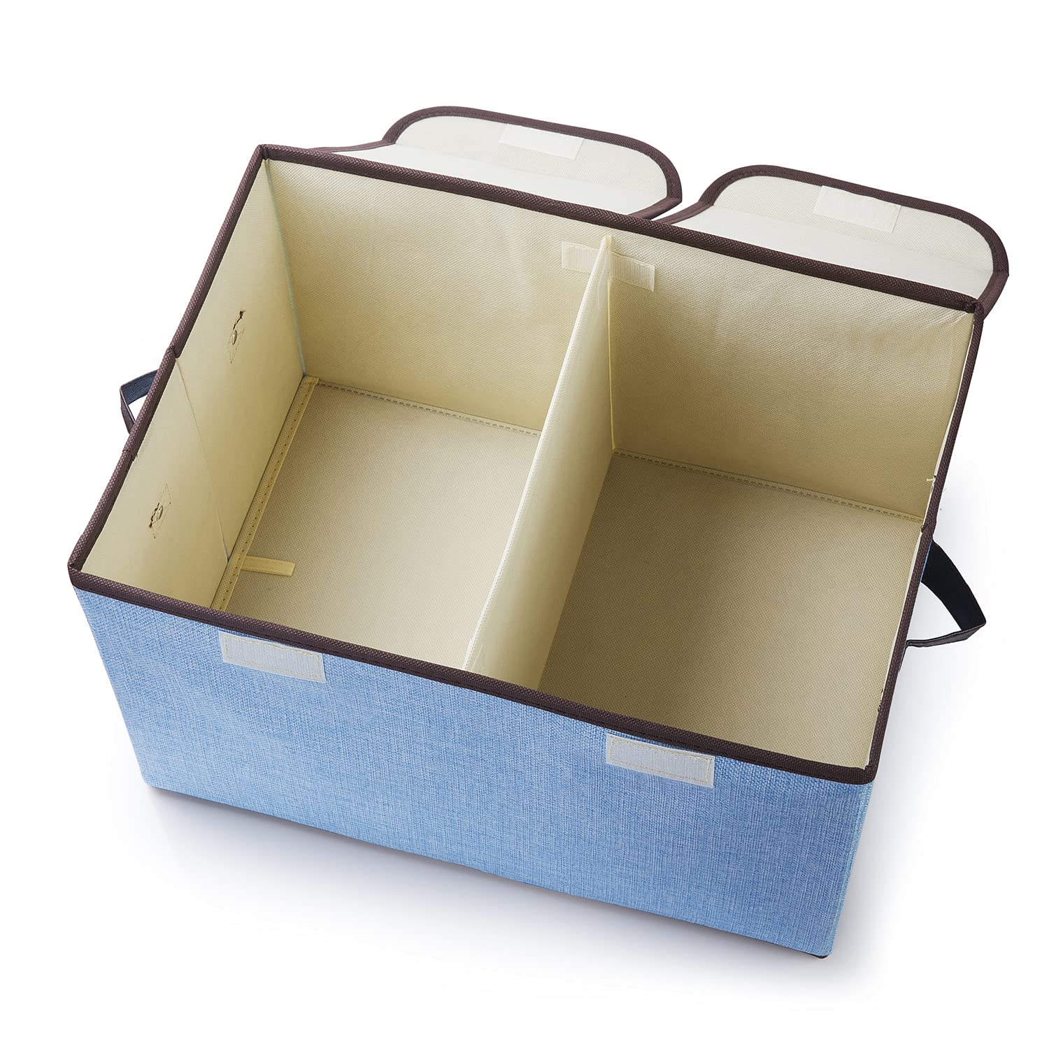 Enova Home Collapsible Storage Bins with Cover - Fabric Storage Basket & Organizer for Home, Office, Closet - Foldable Fabric Bin for Toys, Clothes, Blankets (Blue)