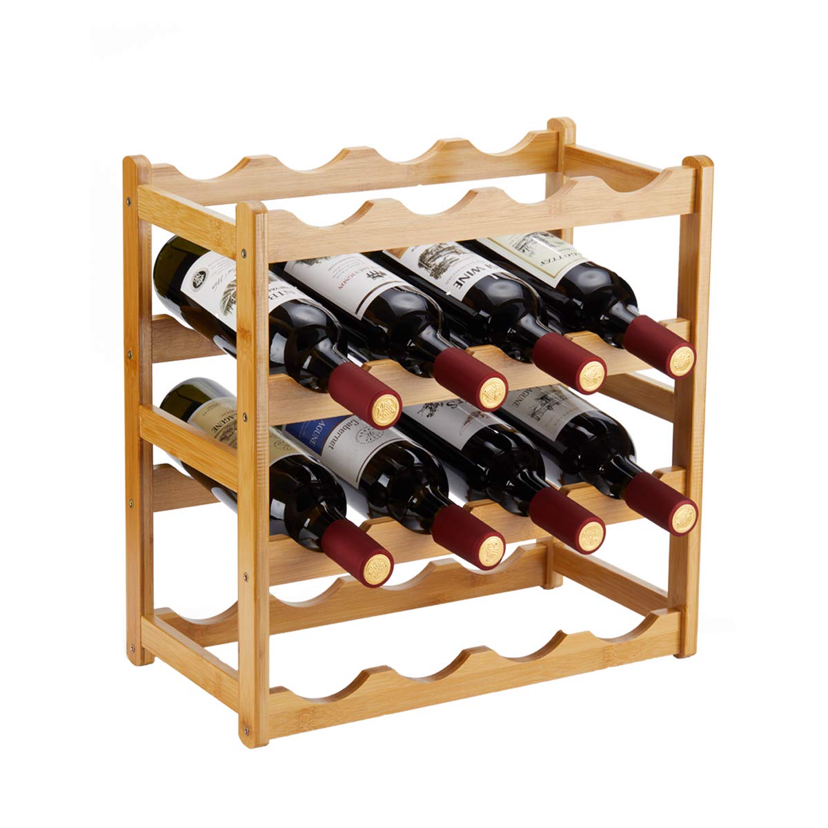 Sturdy 4-Tier Bamboo Wine Rack - Holds 16 Bottles, Durable Countertop Wine Storage Cabinet for Kitchen, Pantry & Dining Room - Perfect for Home Bar, Wine Cellar & Entertaining Guests