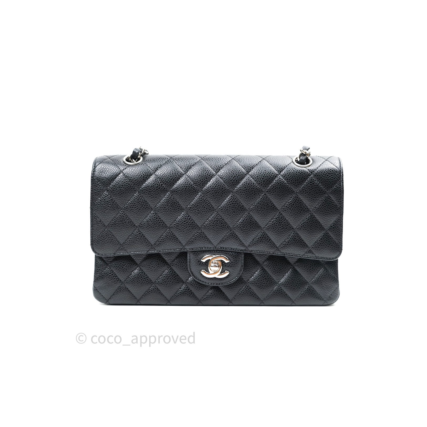 Chanel Classic Double Flap M/L Black Caviar Leather Bag with Silver Hardware - Luxury Designer Handbag for Women, Perfect for Work, Evening & Special Occasions