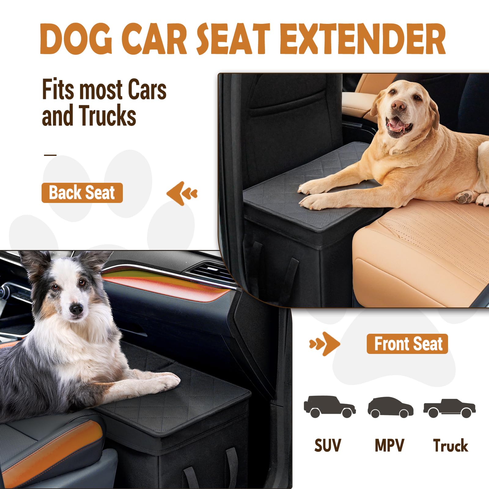 Car Seat Extender for Large Dogs - Heavy Duty Back Seat Extender Supports Up to 120 LBS | Pet Car Organizer with Storage & Gap Filler for Front/Rear Seats | Perfect for Road Trips & Vet Visits