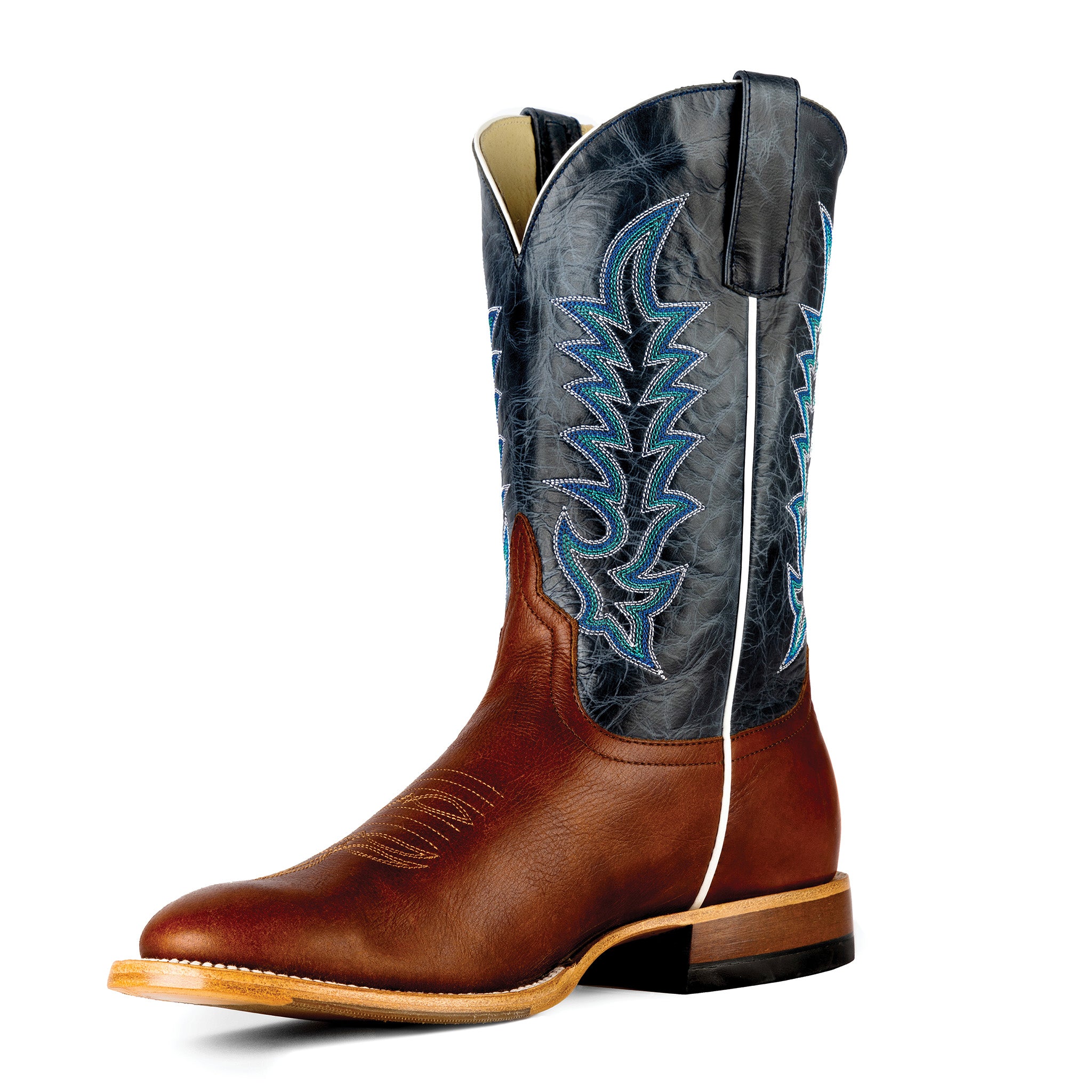 Anderson Bean Men's Cognac & Navy Western Cowboy Boots - Premium Leather Work Boots for Riding, Rodeo & Casual Wear