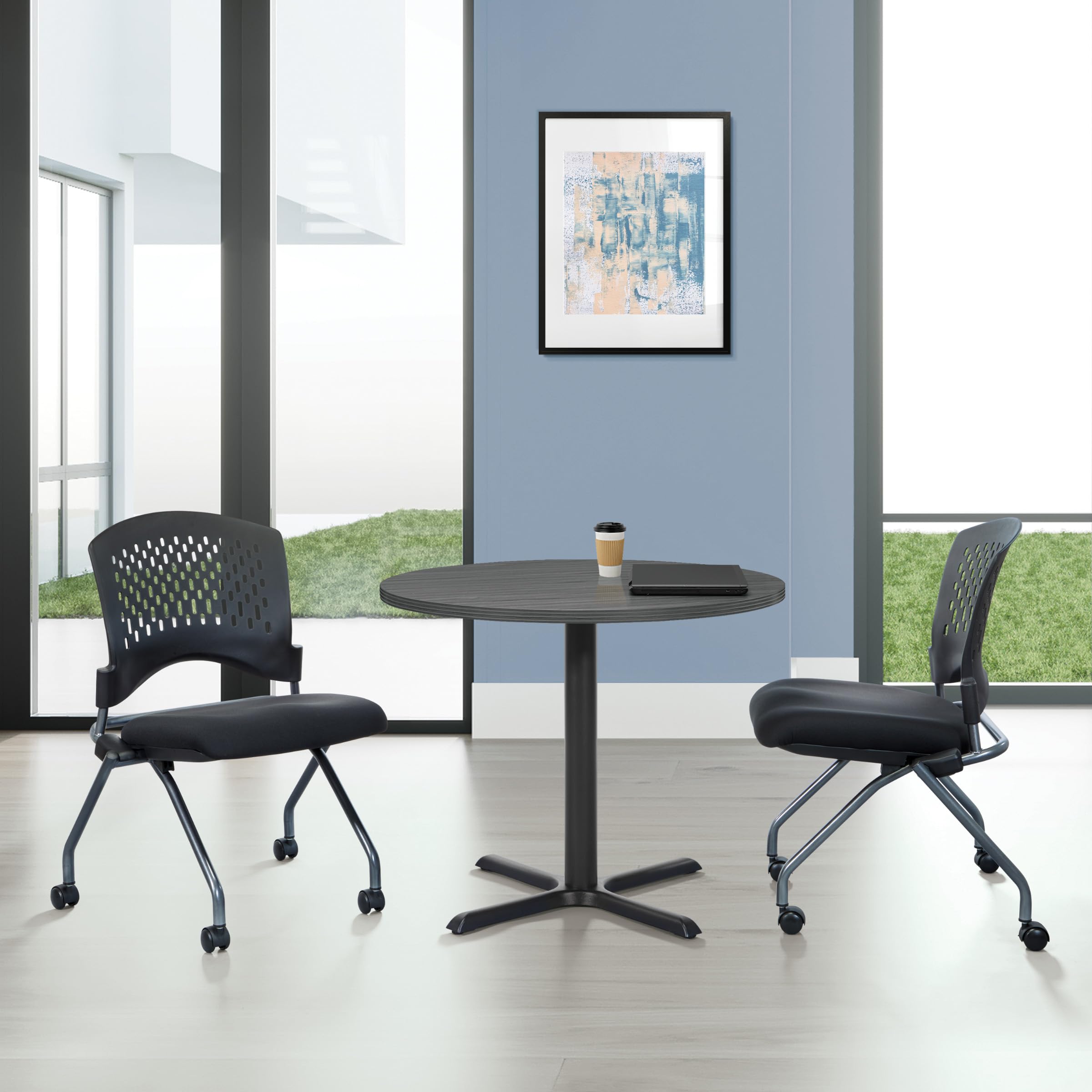 Office Star Deluxe Ventilated Plastic Wrap Around Back Folding Nesting Chair 2-Pack with Coal FreeFlex Fabric - Perfect for Office, Conference Rooms, Events & Home Use