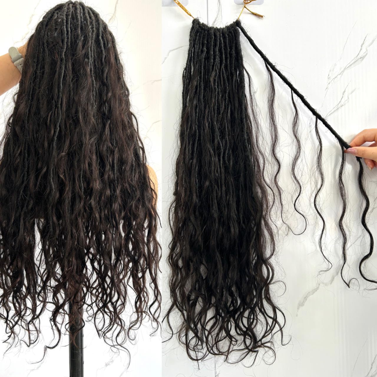 Boho Faux Locs Crochet Hair - 18 Inch Pre-Looped Human Hair Braids with Body Wave Ends - Natural Color Goddess Dreadlocks for Black Women (Pack of 3) - Perfect for Protective Styling, Weddings & Everyday Wear