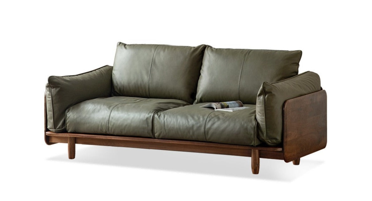 Premium Black Walnut Solid Wood Genuine Leather Sofa - Handcrafted Fabric Sofa for Living Room, Lounge & Office - Modern Comfort Furniture for Home Decor