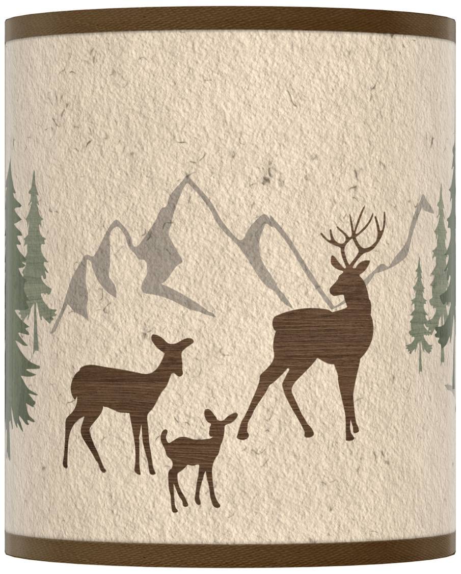 Deer Lodge Brown Beige Green Cylinder Print Lamp Shade - 10