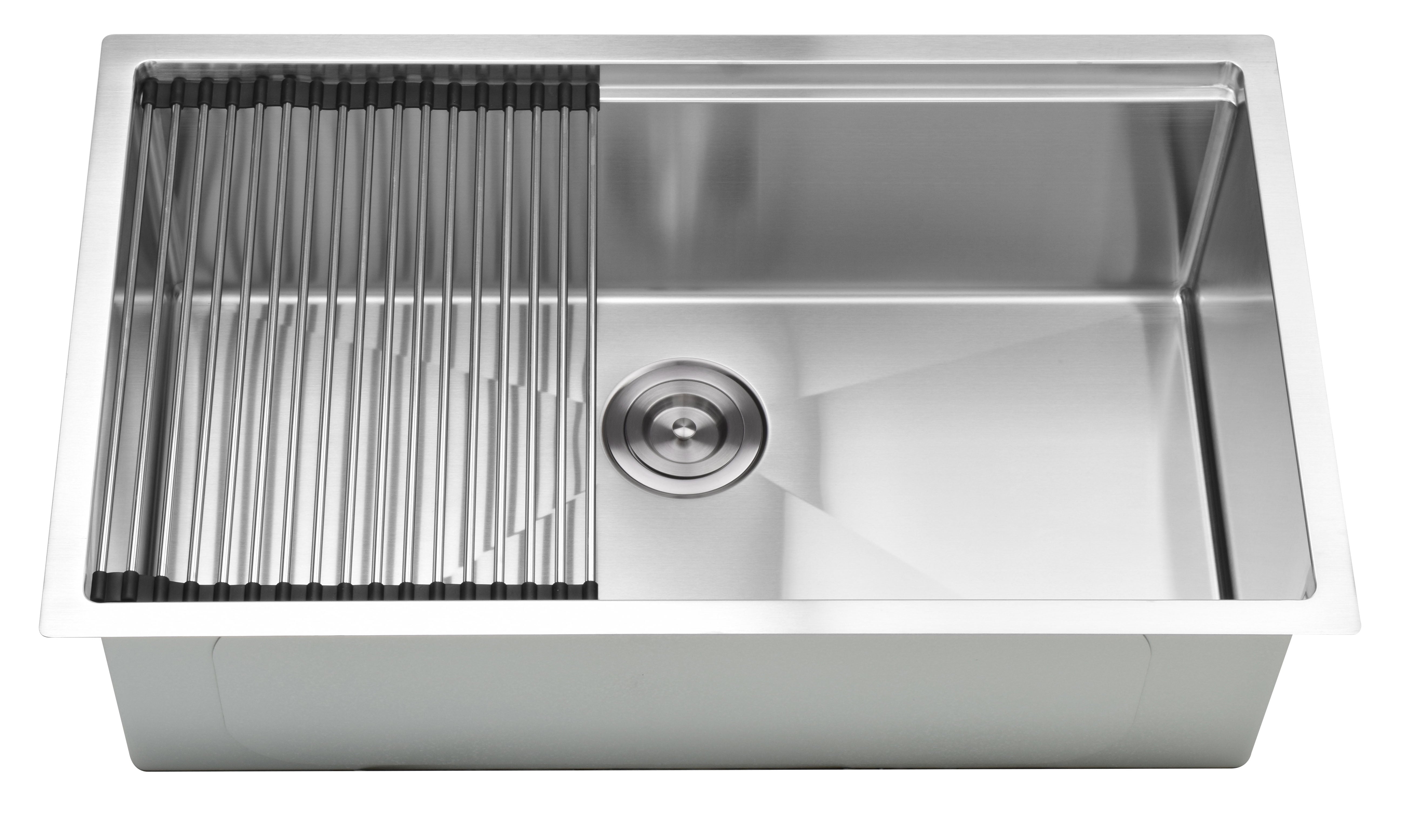 Prestige Series 32-Inch Undermount Single Bowl Handmade Stainless Steel Kitchen Sink with Drainboard - Perfect for Modern Farmhouse & Contemporary Kitchen Designs