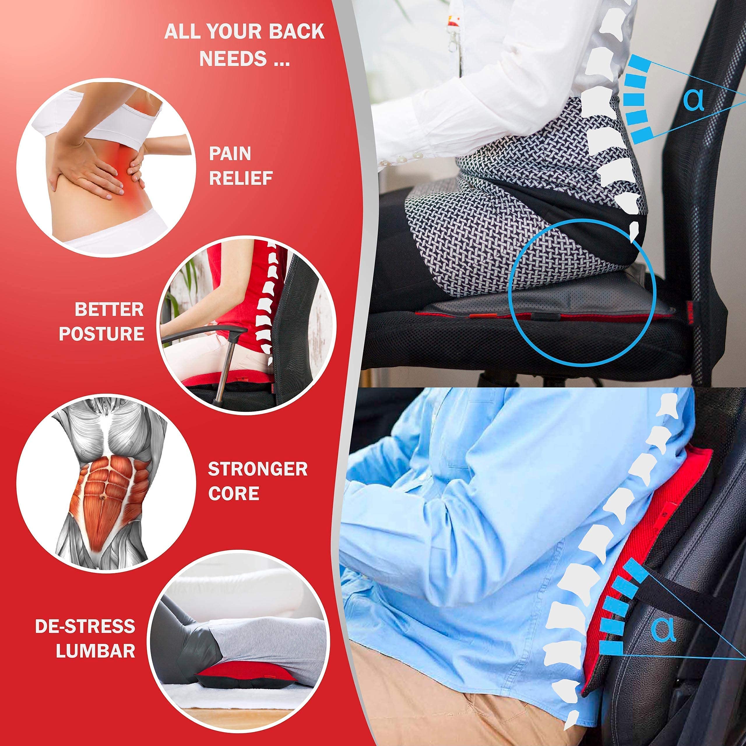AJUVIA Back Vitalizer Lumbar Pillow and Neck Vitalizer™ Bundle - Ergonomic Support for Office Chair, Car Seat & Home Use - Relieve Back & Neck Pain While Working or Traveling