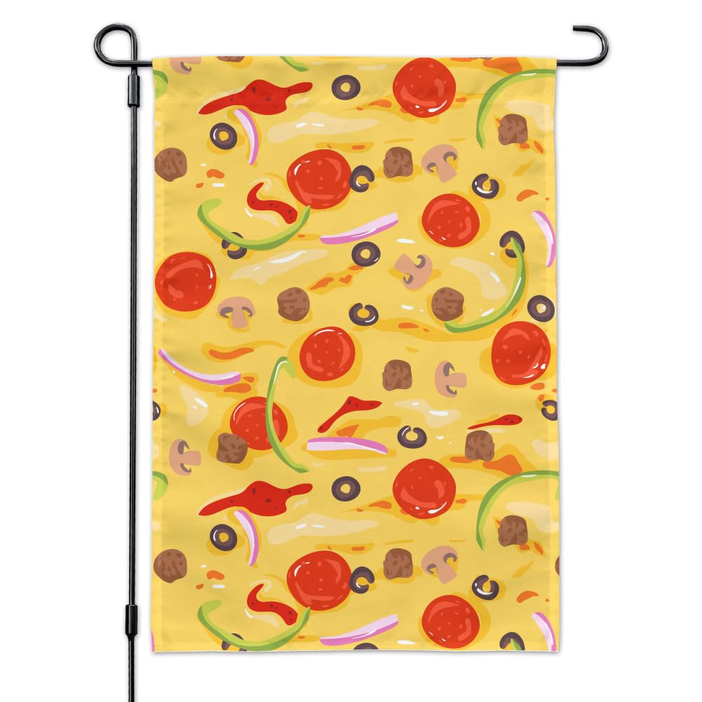 Pepperoni, Olives & Onions Pizza Pattern Garden Flag - Outdoor Decorative House Banner for Patio, Yard & Garden Decor