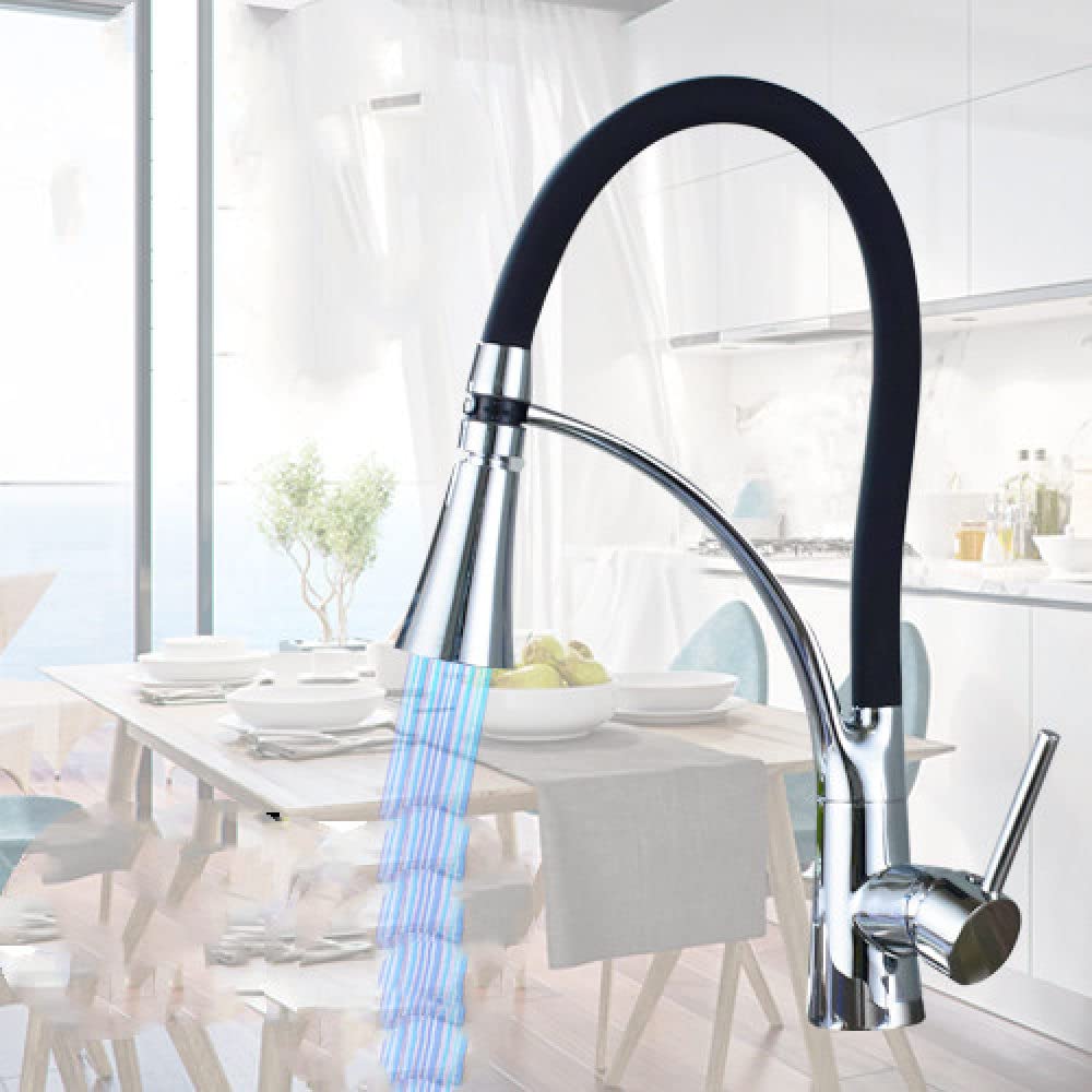 Black LED Kitchen Sink Faucet - Pull Down Swivel Sprayer with Hot and Cold Water Mixer - Chrome Modern LED Style - Deck Mount for Kitchen & Bathroom - Perfect for Modern Homes & Restaurant Sinks