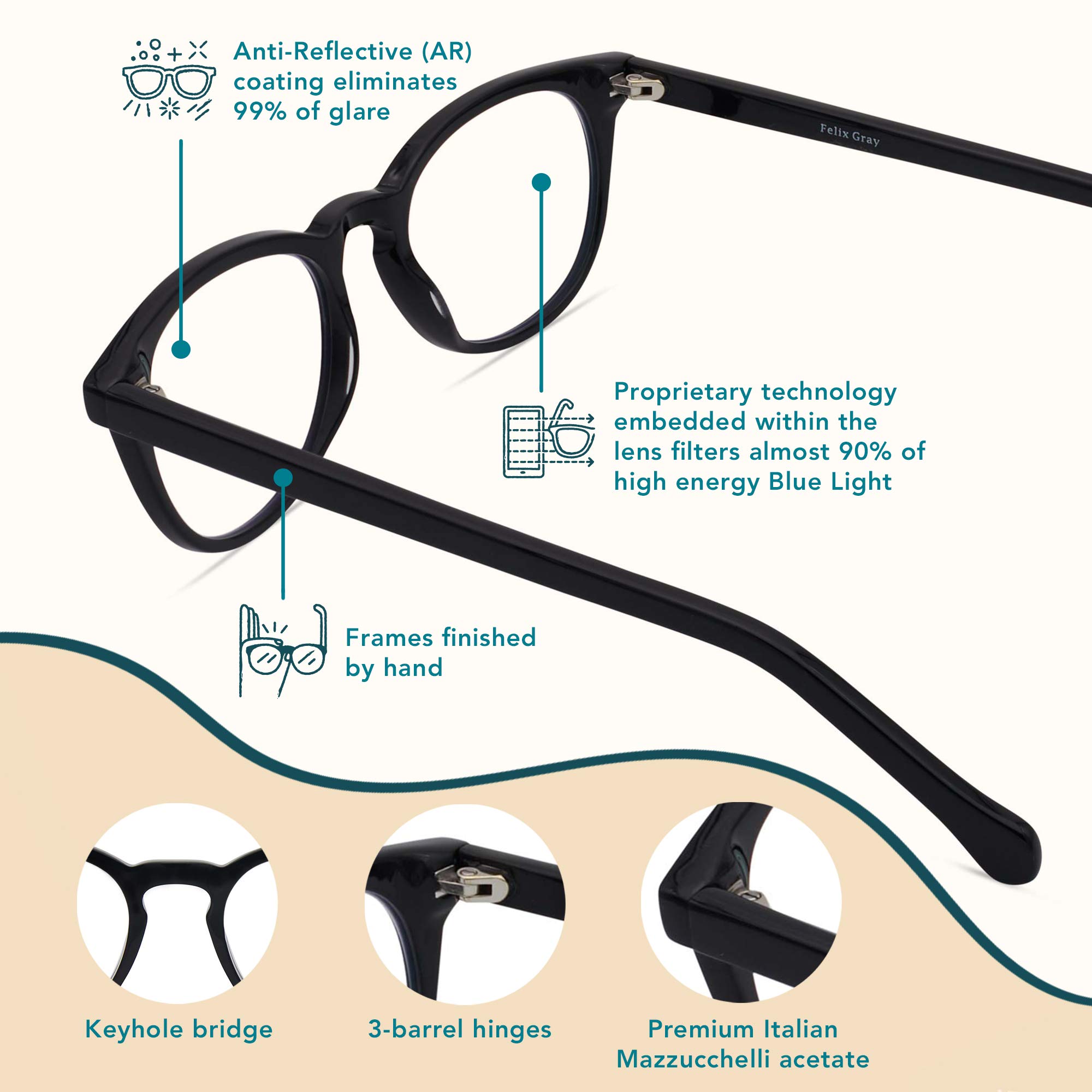 Felix Gray Roebling Blue Light Blocking Glasses for Kids (Ages 9-13) - Large Frame Size - Reduce Eye Strain for Online Learning & Gaming - Computer & Screen Protection Glasses