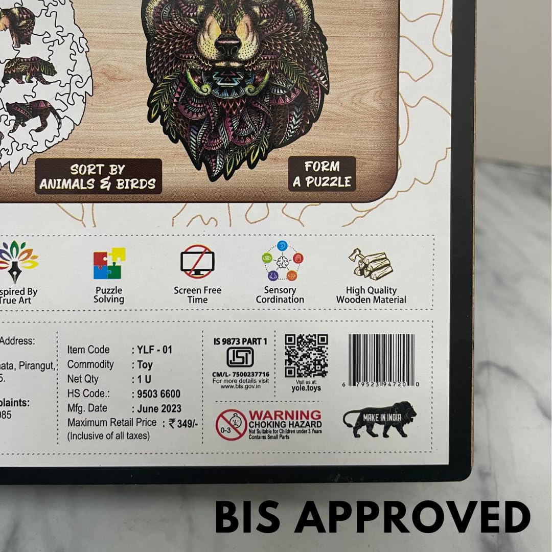 Premium Wooden Animal Puzzle for Kids & Adults - 9 Unique Artistic Designs with Wolf Figure Pieces | A4 Size Educational Toy for Family Game Night & Cognitive Development | Yole.toys® Wooden Figured Puzzle