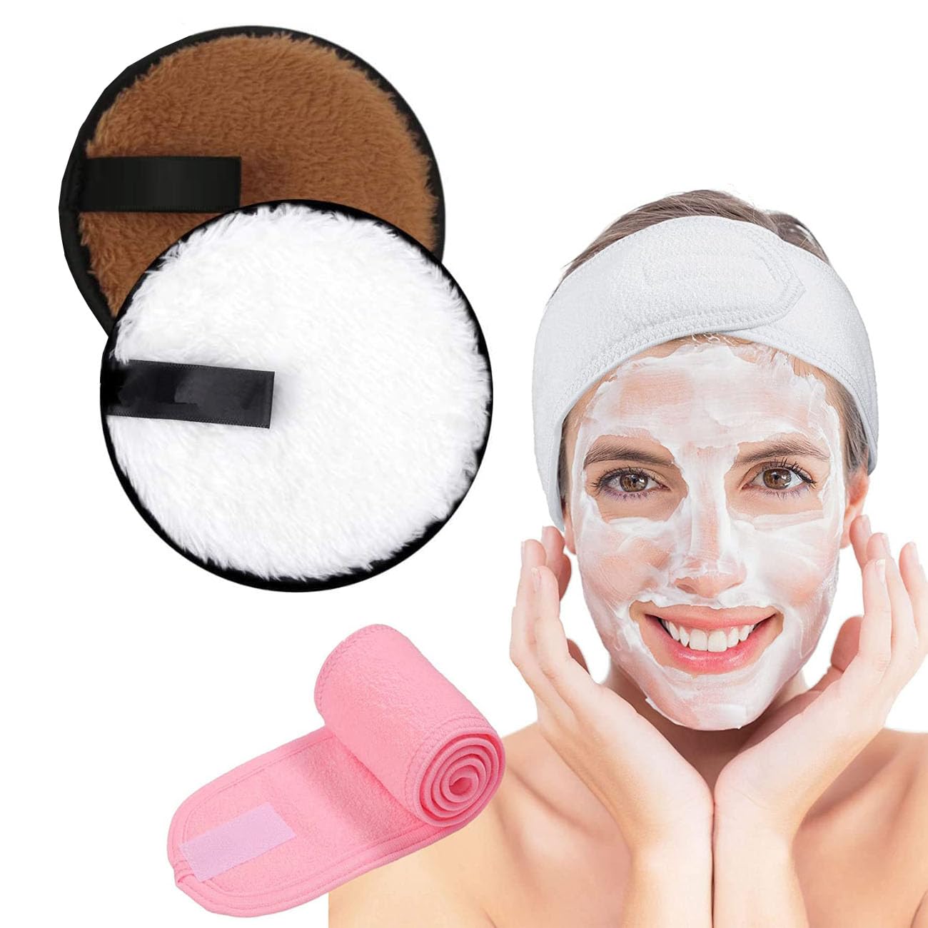 Osceola Reusable Makeup Remover Pads - Soft Double-Sided Microfiber Facial Cleansing Cloths (2 Pack) with Free Makeup Headband - Gentle Makeup Removal for Sensitive Skin | Perfect for Travel, Gym & Daily Beauty Routine