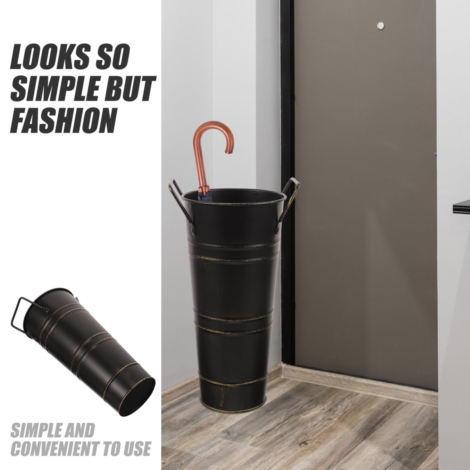 Iron Umbrella Stand Holder - Heavy Duty Golf Club Organizer & Walking Cane Rack with Flower Vase Design - Perfect for Entryway, Home Office, Hotel Lobby - Multipurpose Storage Solution for Rain Gear, Sports Equipment & Home Decor