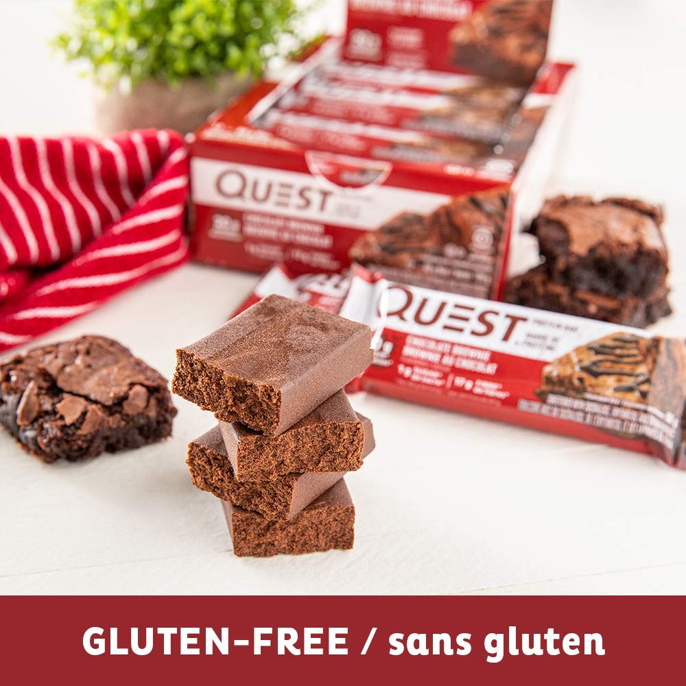 Quest Nutrition Chocolate Brownie Protein Bar - 20g Protein, 1g Sugar, High Fiber, Keto Friendly, Gluten Free - 12 Pack - Perfect for Post-Workout Recovery, Healthy Snacking & Low Carb Diet