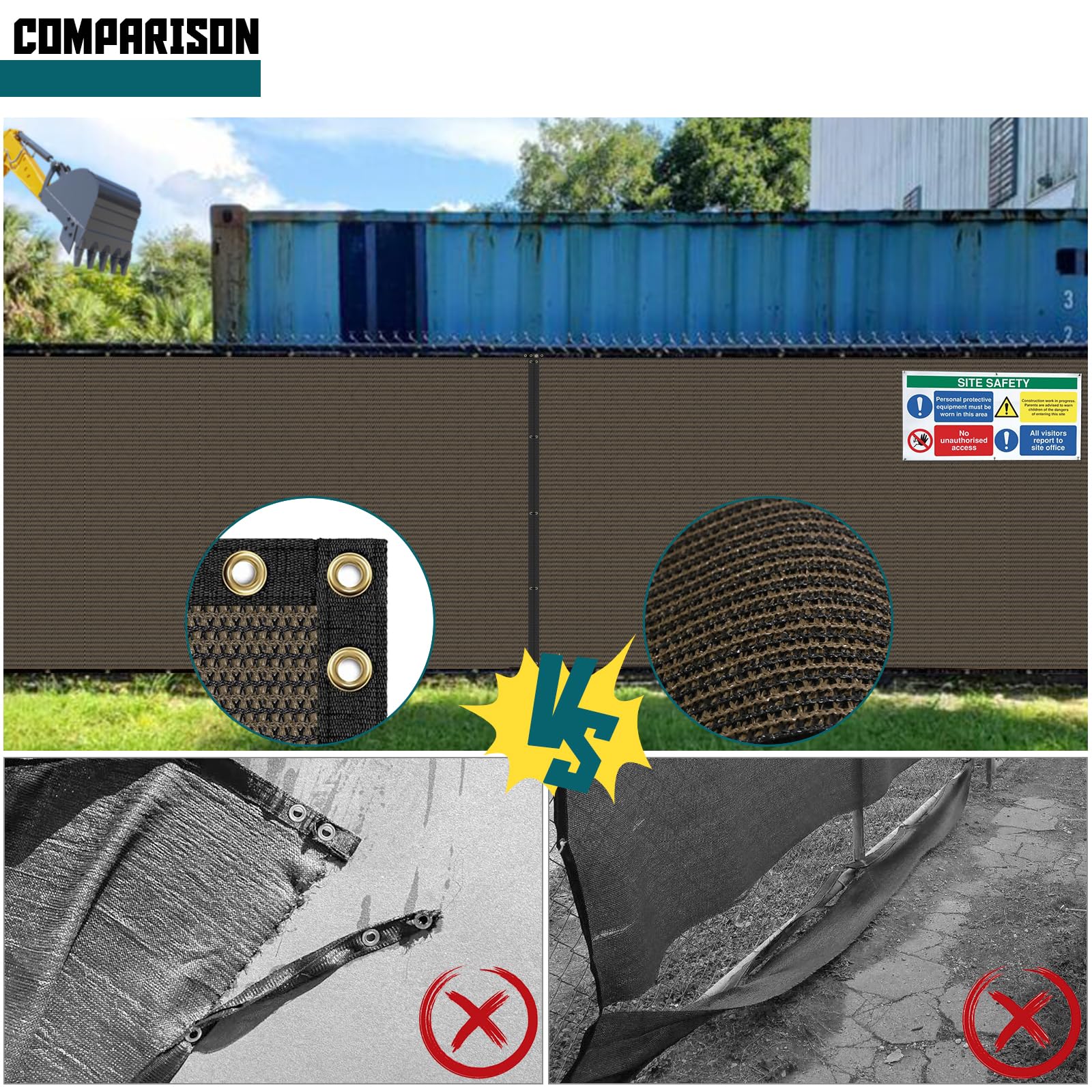 8FT x 111FT Brown Privacy Fence Screen - Heavy Duty Outdoor Mesh Netting for Backyard, Garden & School - Blocks Views While Allowing Airflow - Includes Zip Ties for Easy Installation - Perfect for Patio, Pool Area & Property Boundaries