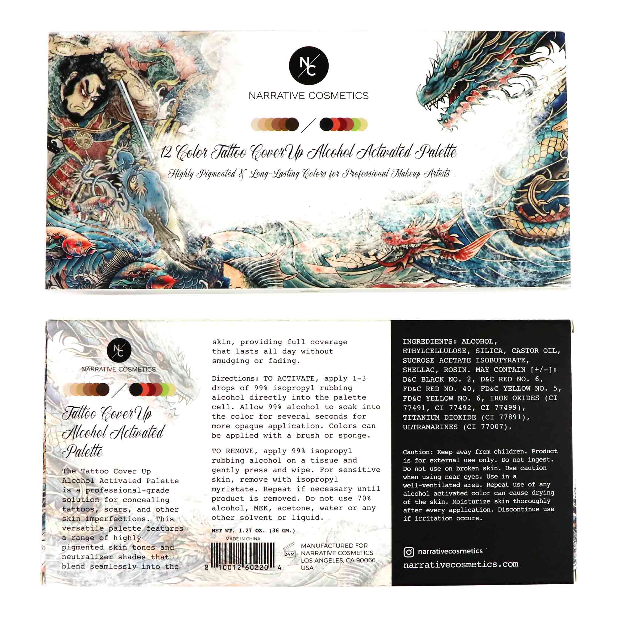 12 Color Alcohol-Activated Tattoo Cover Up Palette - Professional Body Paint for Tattoo Artists & Makeup Artists - Perfect for Halloween, Cosplay & Special FX Makeup