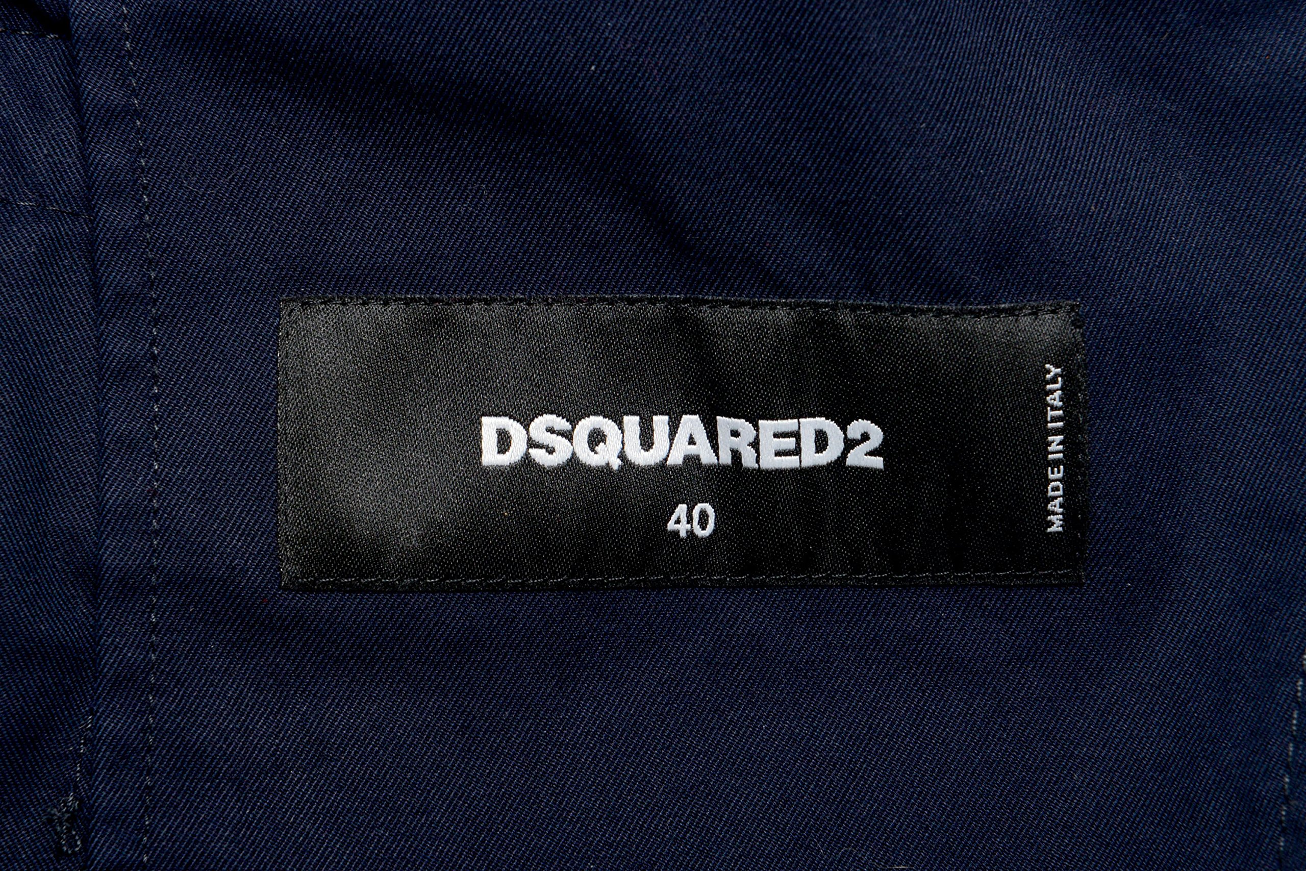 DSQUARED2 Women's Navy Blue Distressed One Button Blazer Jacket - Size US M (IT 42) | Slim Fit Stretch Wool Blend for Office, Business, and Evening Wear