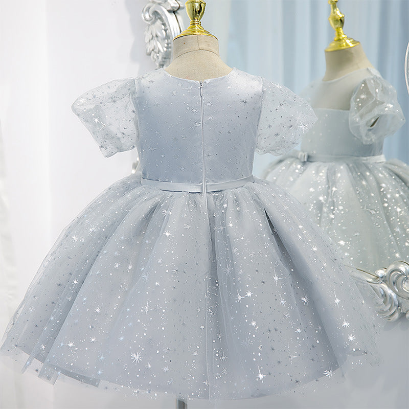 Sparkly Baby Girl Princess Dress with Sequins & Fluffy Cake Design - Perfect for Summer Parties, Birthday Celebrations & Special Occasions