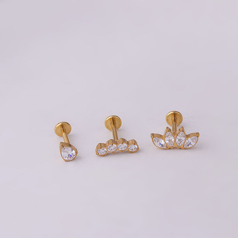Titanium Gold Bezel Flat Back Sleeper Earrings for Women | Hypoallergenic Stud Earrings for Sensitive Ears | Perfect for Everyday Wear, Gifts, and Special Occasions