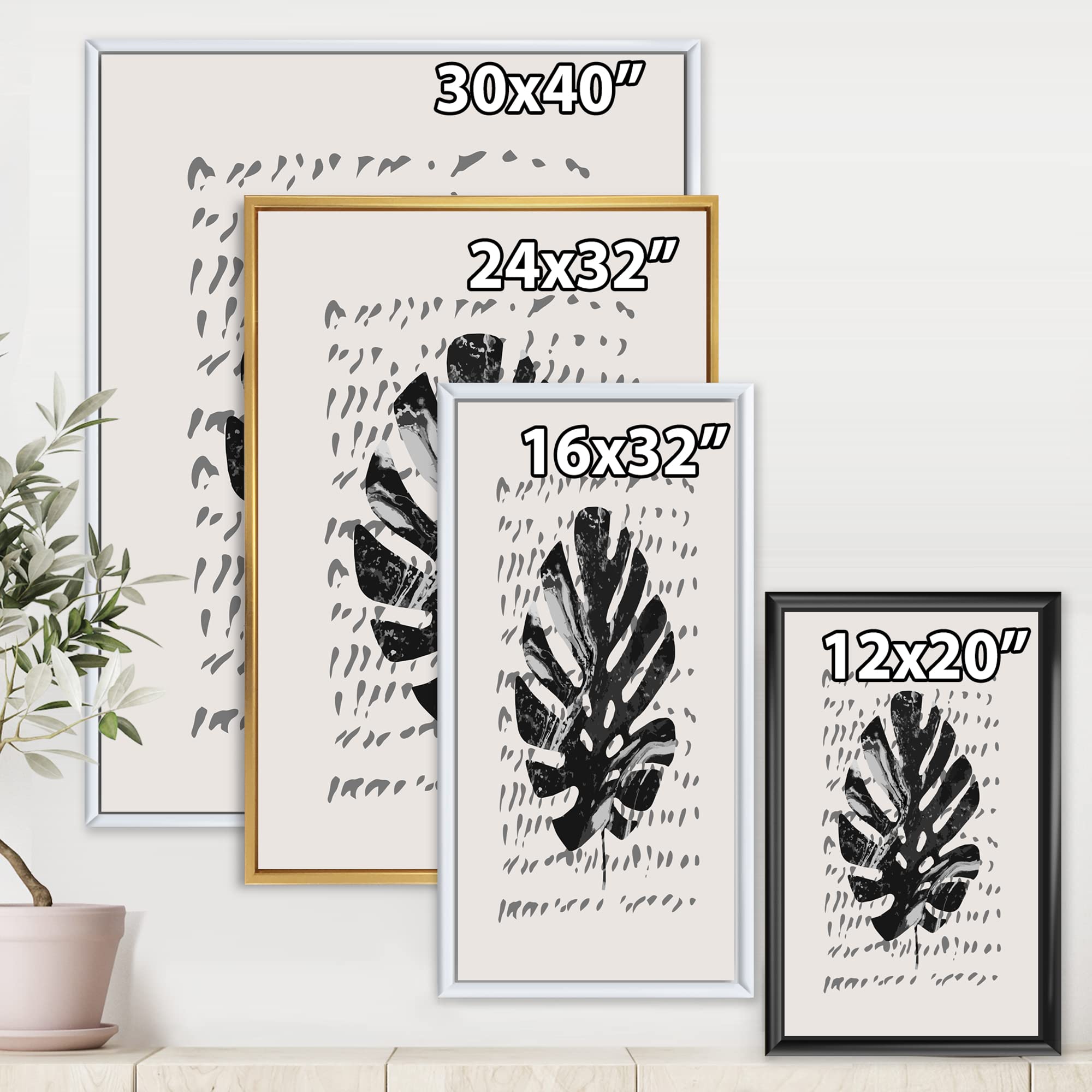 Minimal Tropical Palm Leaf on Grunge Texture Framed Canvas Wall Art Print - Modern Home Decor for Living Room, Bedroom & Office