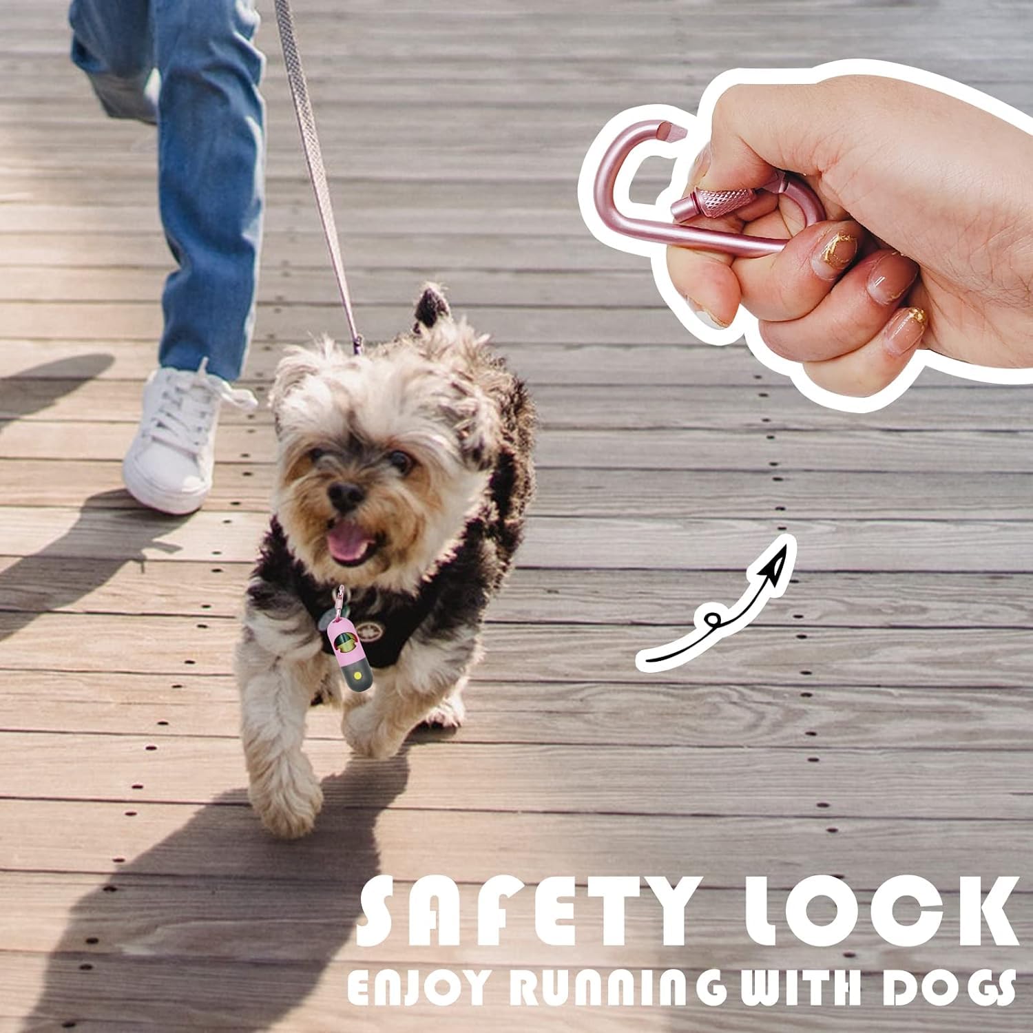 LED Flashlight Dog Poop Bag Holder Dispenser - Leash Attachment for Nighttime Dog Walking (Includes 2 Holders & 30 Waste Bags, Pink) - Perfect for Evening Walks, Park Visits & Outdoor Adventures with Your Pet