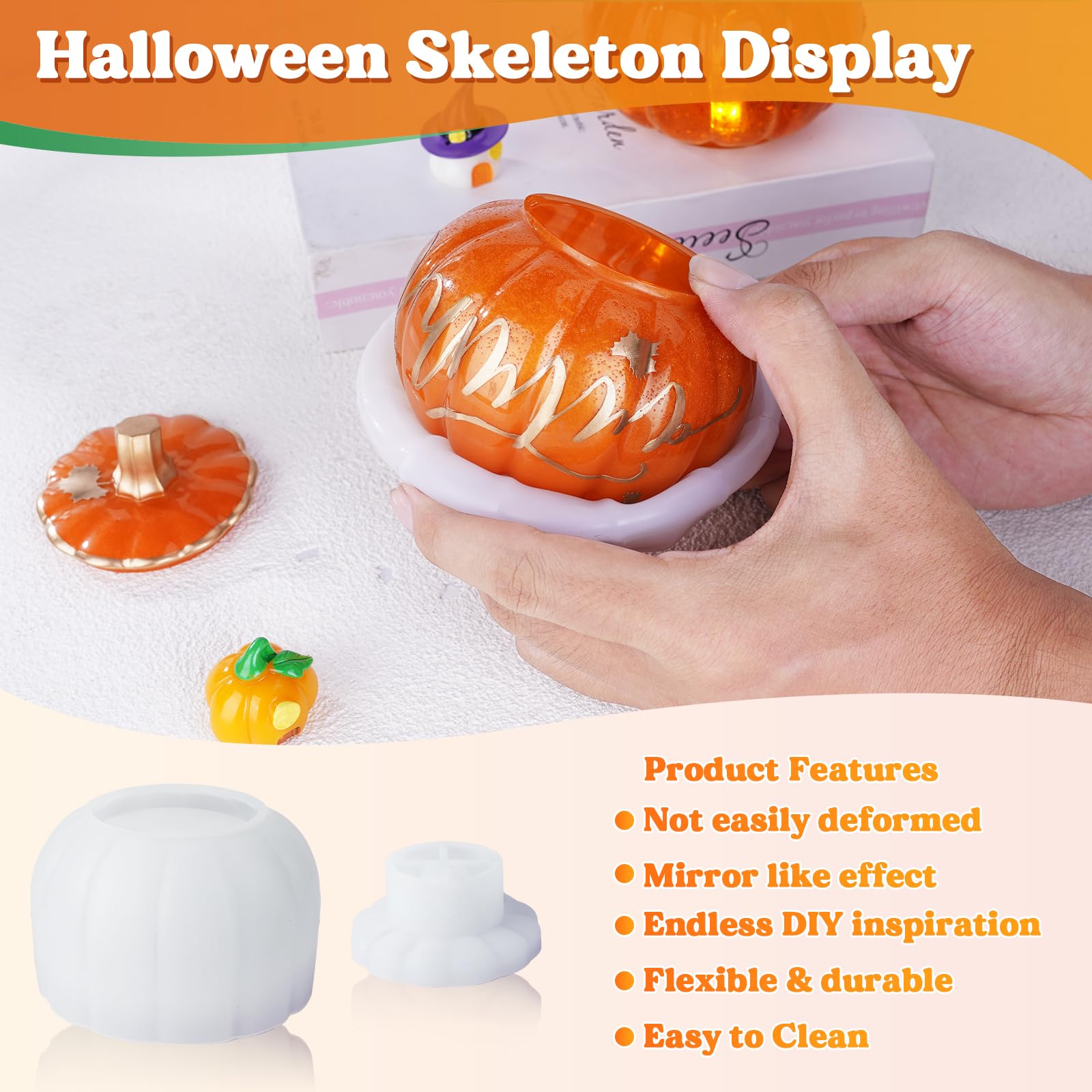 LET'S RESIN Pumpkin Jar Silicone Molds for Resin Art - Halloween & Autumn Decor, Storage Box for Candles, Jewelry, Trinkets - Perfect for DIY Crafts, Home Decor, and Holiday Gifts