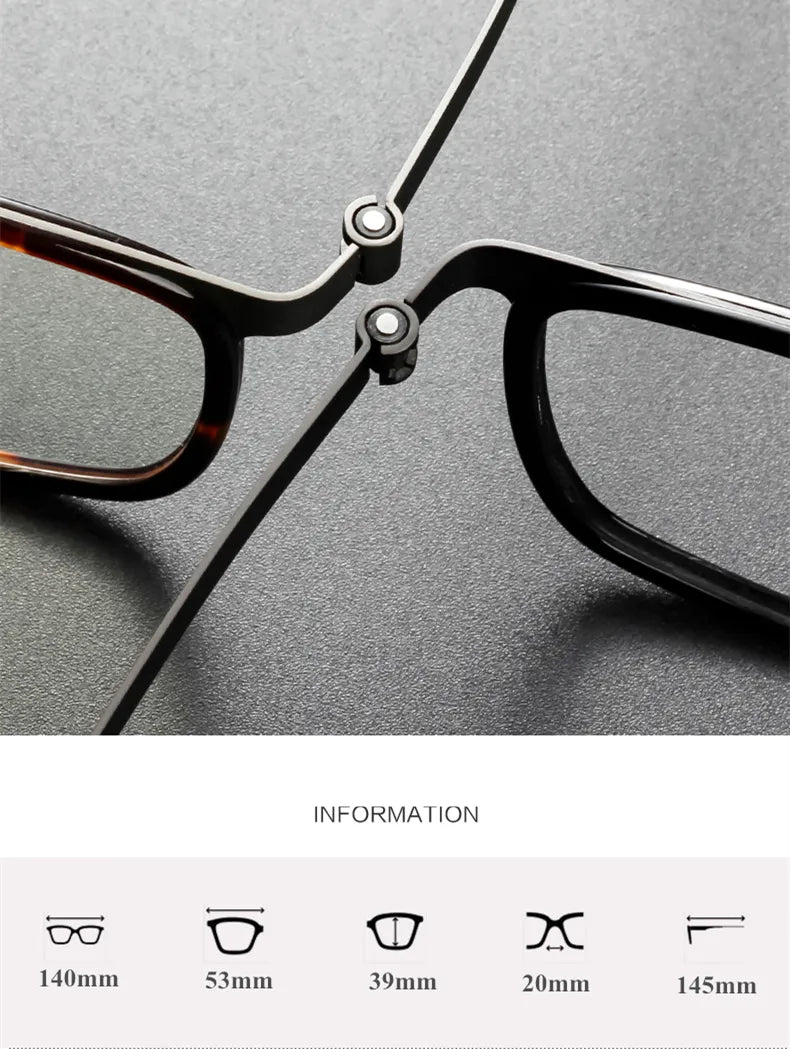 Stylish Unisex Black Titanium Acetate Rectangle Eyeglasses Frame 9711 - Perfect for Work, Reading & Fashion Accessories