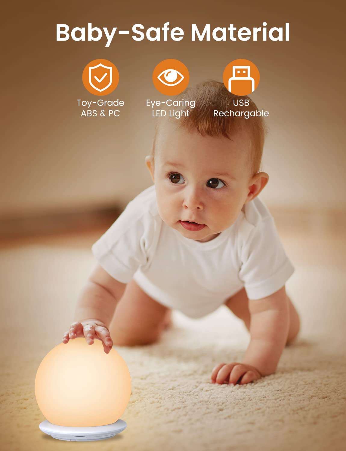 **Touch Control Night Light for Kids & Adults - 8 RGB Colors, USB Rechargeable, Dimmable Warm LED Lamp for Nursery, Bedroom, Baby & Toddler - Perfect for Sleep, Feeding & Relaxation**