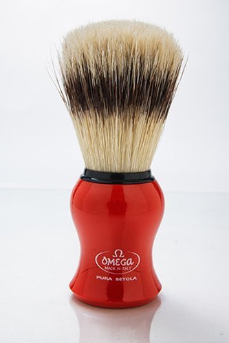 Omega 80265 Pure Badger Bristle Shaving Brush for Men - Soft & Dense Red Handle - Perfect for Wet Shaving & Grooming Kits