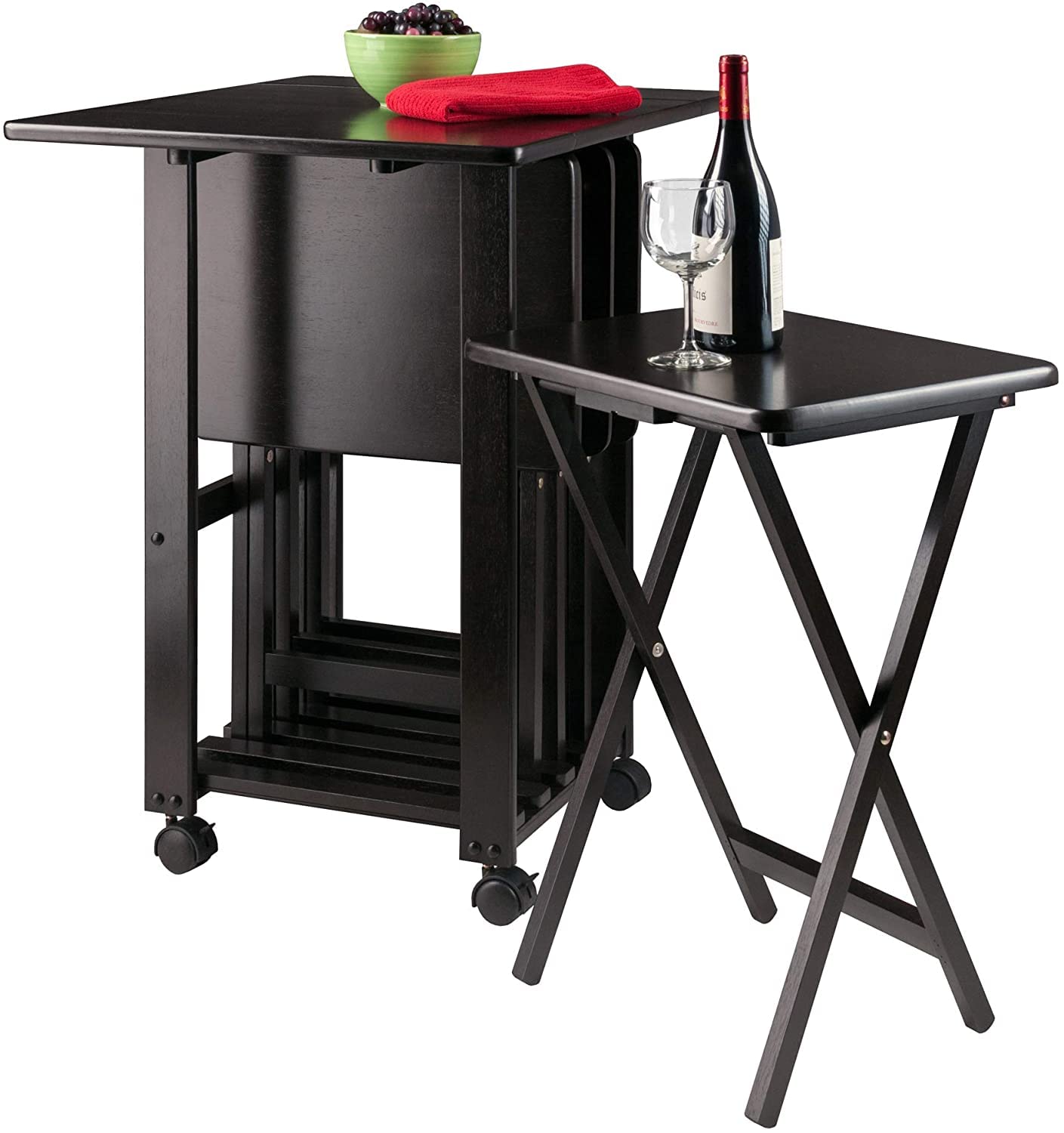 Sophia 5-Piece Foldable Snack Tray Table Set with Built-in Handles - Compact Space-Saving Design, Sturdy Wooden Surface (23.39
