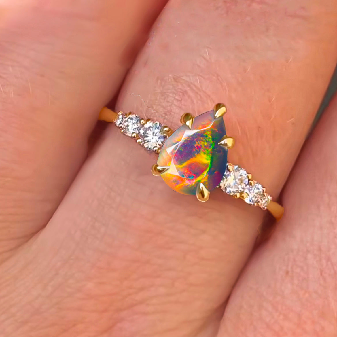 Natural Black Opal Faceted Pear Ring – Handcrafted Sterling Silver Jewelry for Women | Elegant Gift for Anniversary, Birthday & Special Occasions | Perfect for Evening Wear & Formal Events