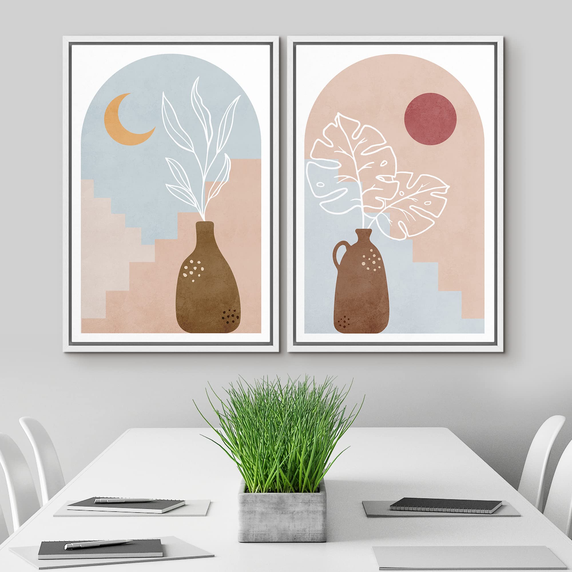 Ashbrook Framed Wall Art Print Set - Mediterranean Style Jungle Plants & Animals Nature Illustrations, Modern Bohemian Decor for Living Room, Bedroom, Office - 16x24 Inches White Frame | Perfect for Home Decor, Housewarming Gifts & Relaxing Spaces