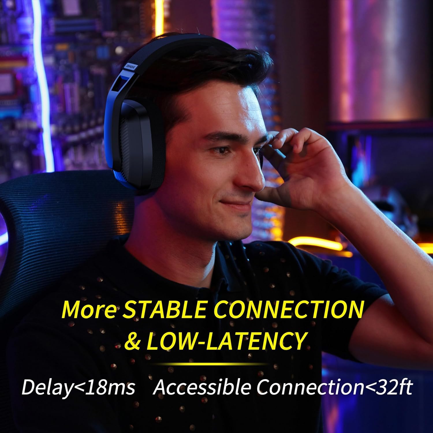 BINNUNE 7.1 Wireless Gaming Headset with Microphone - Compatible with PS4, PS5, PC, Nintendo Switch & Mac | 2.4GHz Bluetooth Headphones with Noise-Cancelling Mic, 63Hr Battery Life (Black) - Perfect for Online Gaming, Streaming & Virtual Meetings