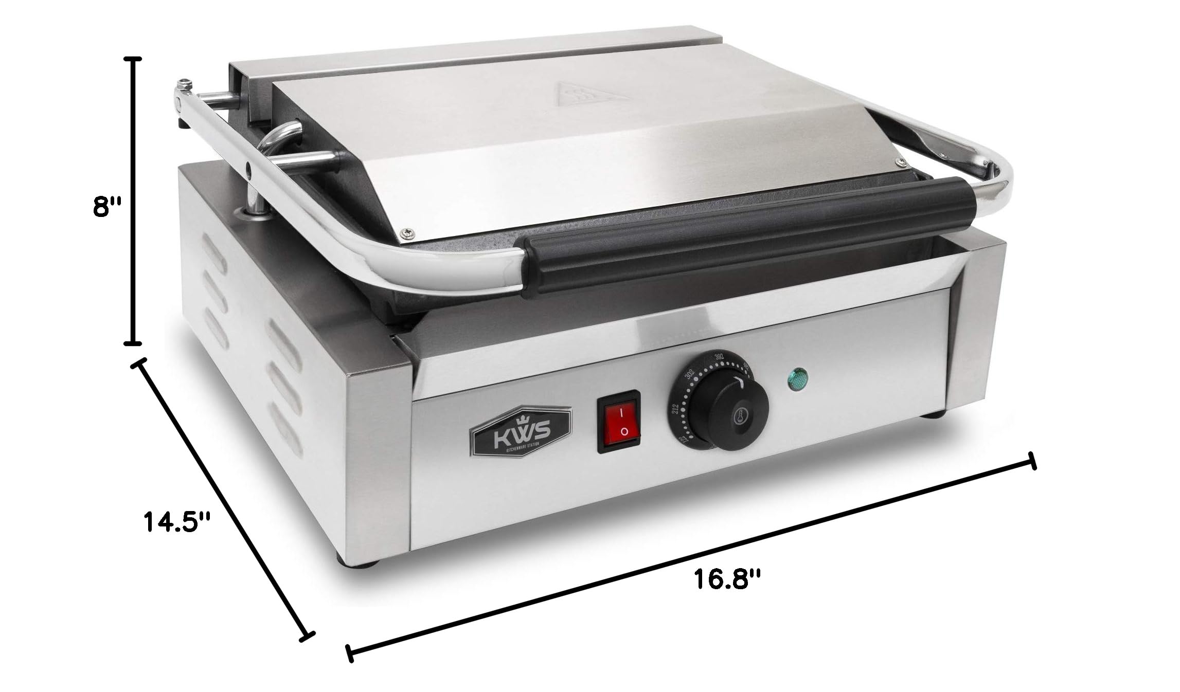 Premium 110V Commercial 1700W Electric Panini Press Grill with Non-Stick Grooved Plates - 13.5