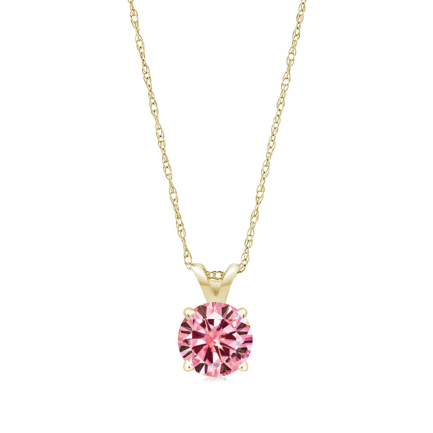 14K Yellow Gold Round 5MM Birthstone Pendant Necklace for Women | Personalized Gemstone Jewelry Gift for Mom, Wife, Her | 18