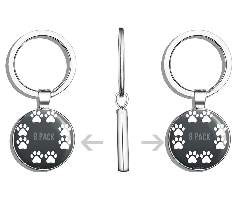 8-Pack Double Sided Stainless Steel Dog Paw Print Keychains - Pet Lover Gift, Key Ring Holder for Car Keys & Key Finder (Ideal for Dog Owners, Pet Memorial, Gifts for Dog Walkers)