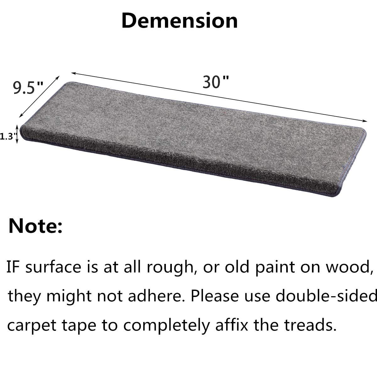 Non-Slip Bullnose Carpet Stair Treads - Self-Adhesive Skid Resistant Washable Stair Pads - 14-Pack Dark Grey 9.5