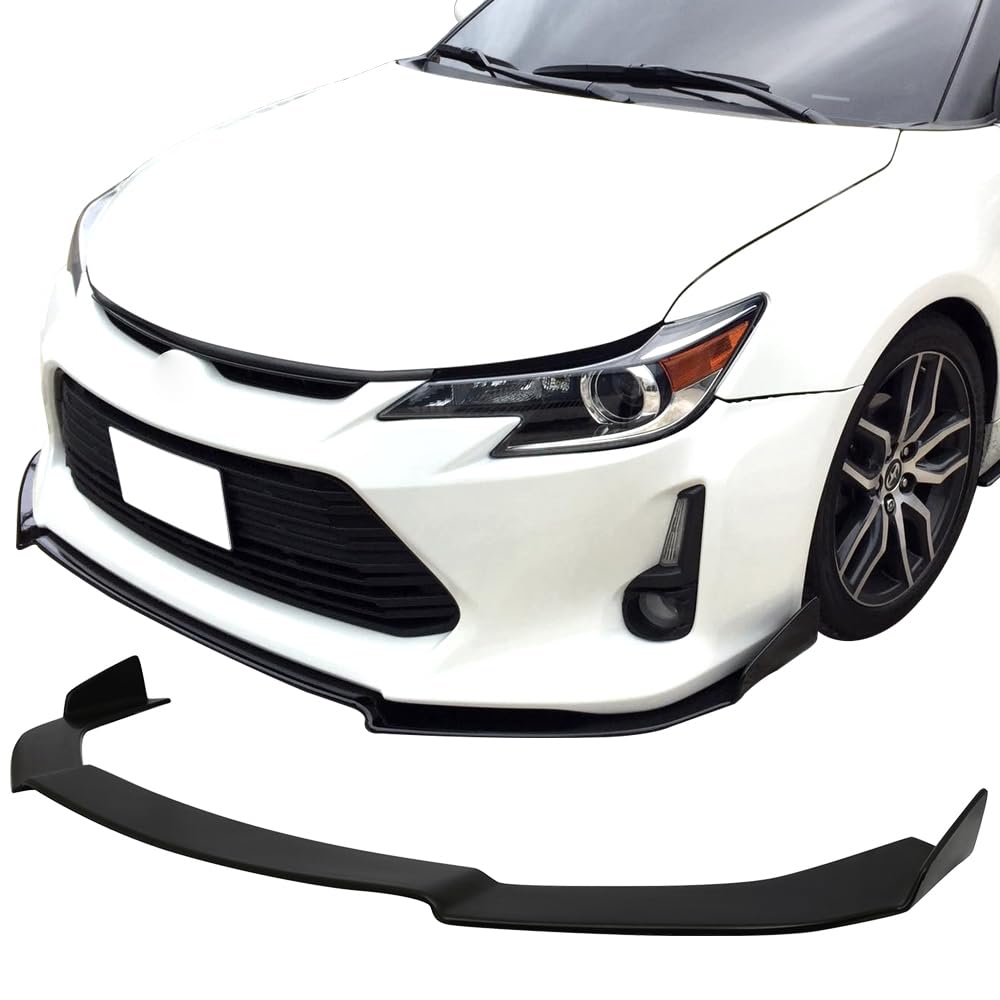 IKON MOTORSPORTS V1 Style Front Bumper Lip Splitter for 2014-2016 Scion TC - Unpainted Black PU Valance Chin Diffuser Body Kit | Enhances Aerodynamics & Sporty Look | Perfect for Car Enthusiasts & Street Racing