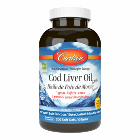 Carlson Labs Cod Liver Oil 1000mg with Lemon Flavor - 300 Softgels for Immune Support & Heart Health - Perfect for Daily Wellness & Joint Care