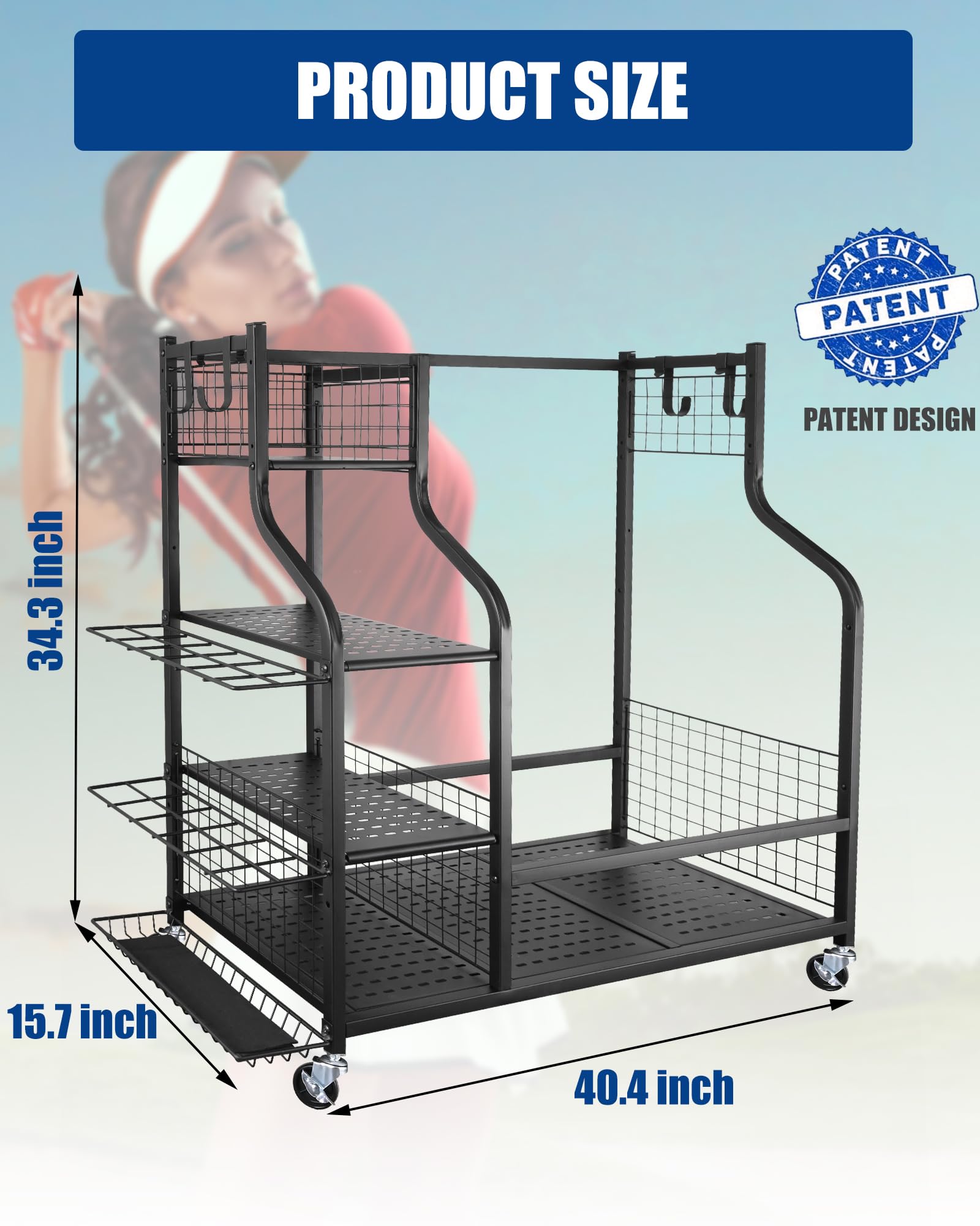 Mythinglogic Golf Bag Storage Stand - Golf Club Organizer Rack for Garage, Golf Equipment Holder with Extra Storage Space | Perfect for Golf Club Organization & Home Garage Storage