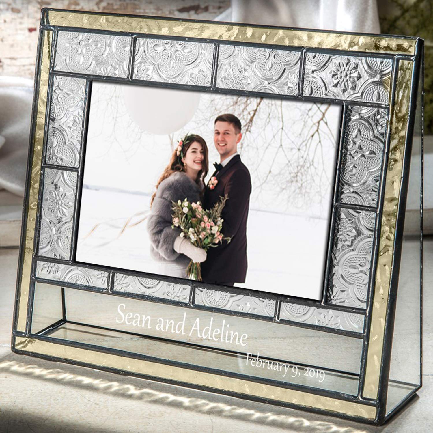 Personalized Engraved Glass Wedding Picture Frame 4x6 - Romantic Couple Gift for Anniversaries & Home Decor
