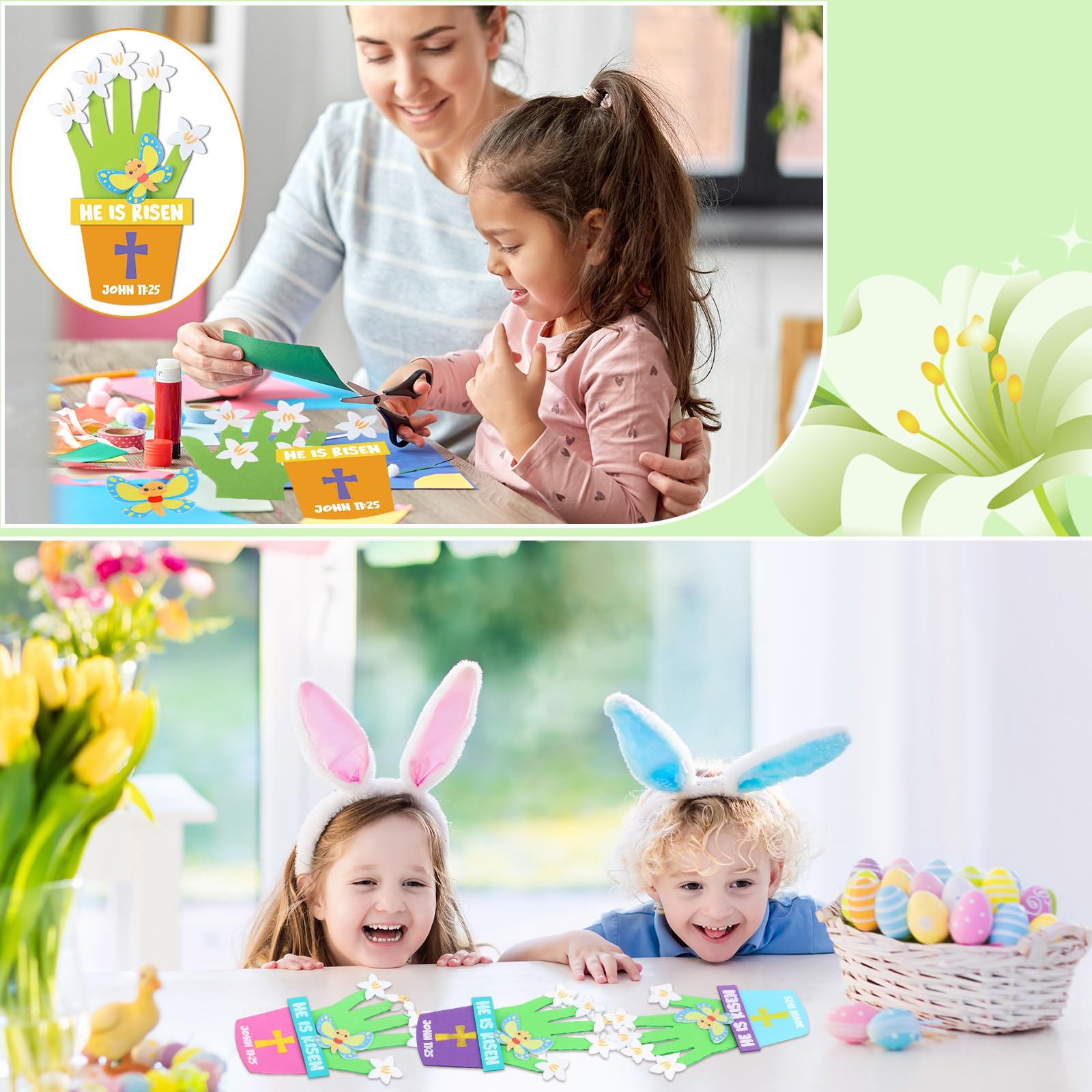Honoson 20-Piece He is Risen Easter Craft Kit - Christian Foam Handprint Crafts for Kids Sunday School & Home Activities