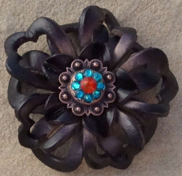 Black Lotus Leather Flowers with Crystal Conchos - Handmade Leather Floral Decor for Western Fashion, Home Decor, and Wedding Bouquets