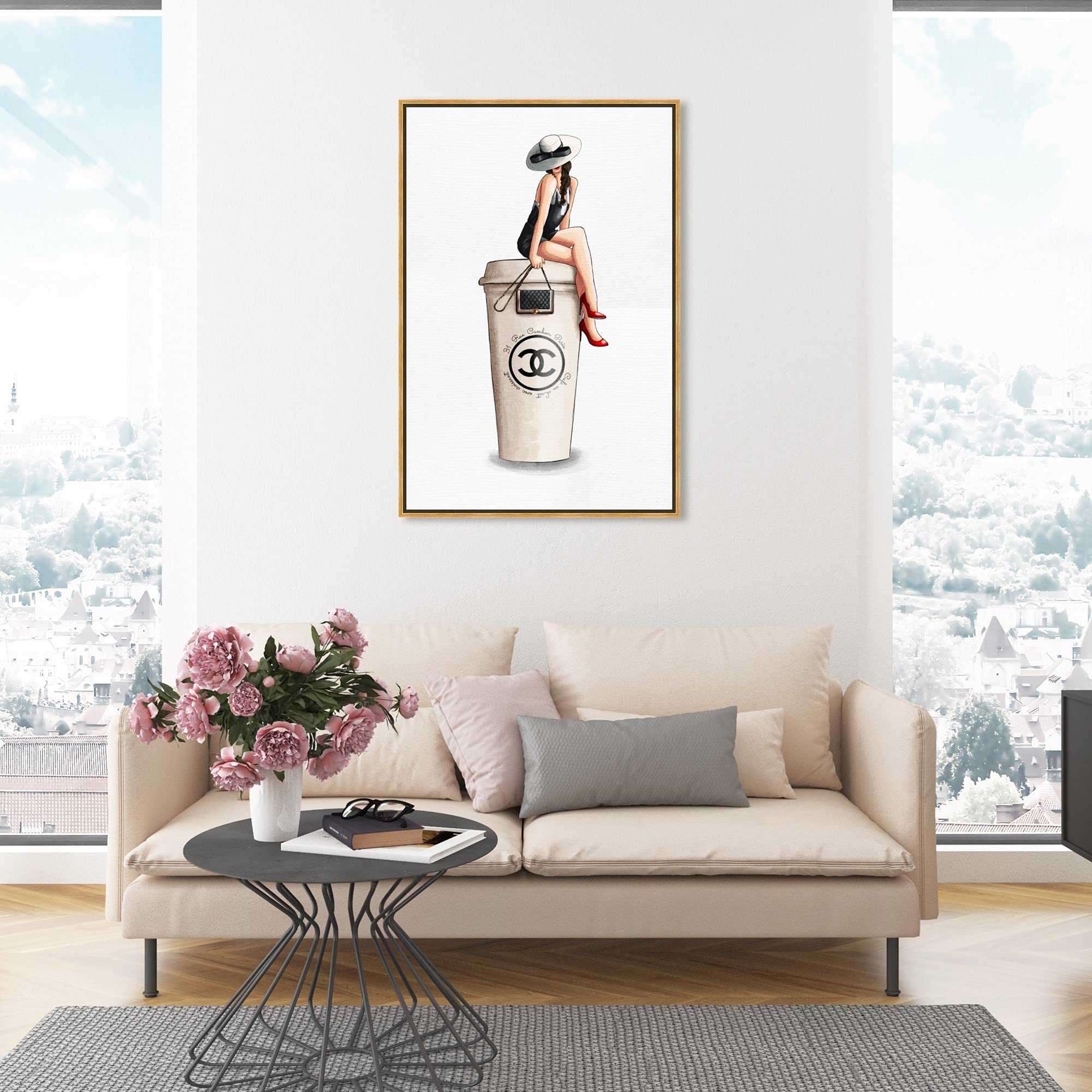 Oliver Gal Artist Co. Fashion Glam Wall Art Canvas Print - Handbags Cafe Au Lait Cambon Dark Home Decor - 30x45 Inches Gold Framed Artwork - Perfect for Living Room, Bedroom & Office Decor