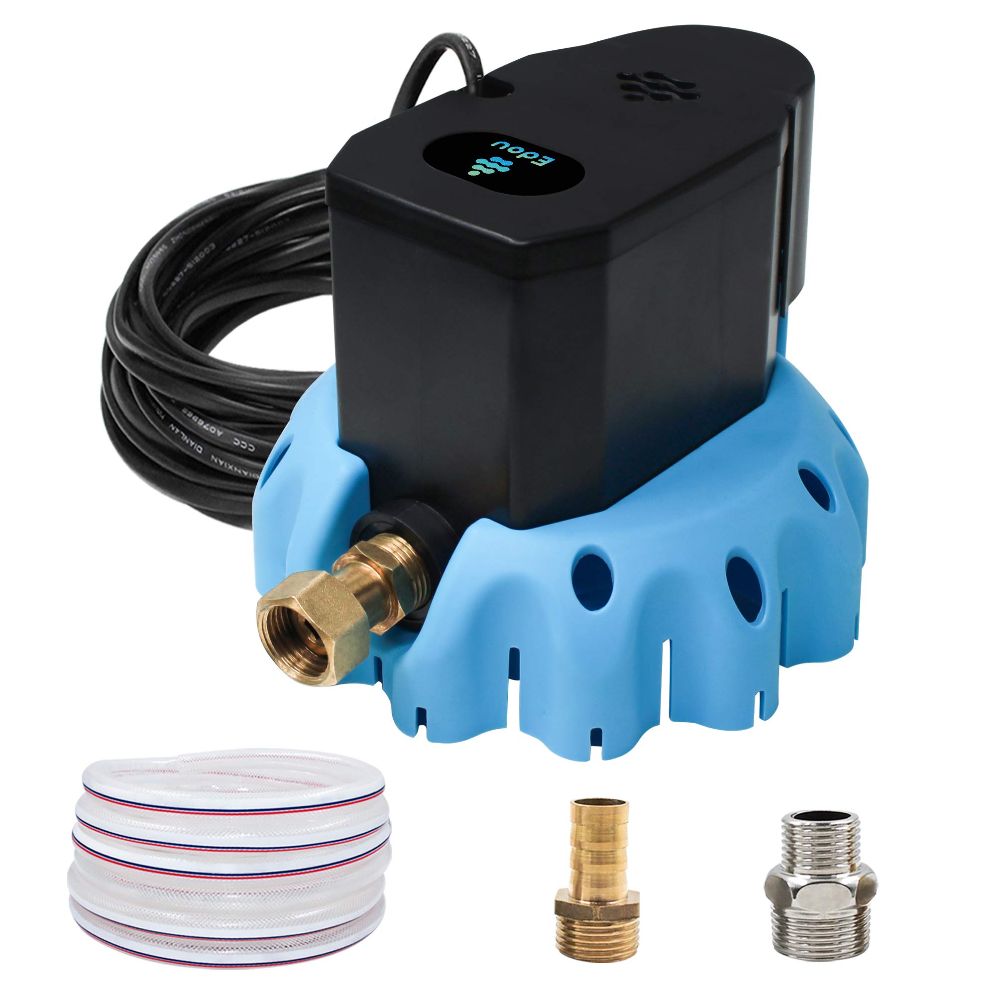 EDOU DIRECT Automatic Submersible Pool Cover Pump - Heavy Duty 1200 GPH Max Flow, 75W with 16ft Drainage Hose & 2 Adapters - Ideal for Above Ground & Inground Pools, Hot Tubs, Spas, and Winter Pool Cover Water Removal