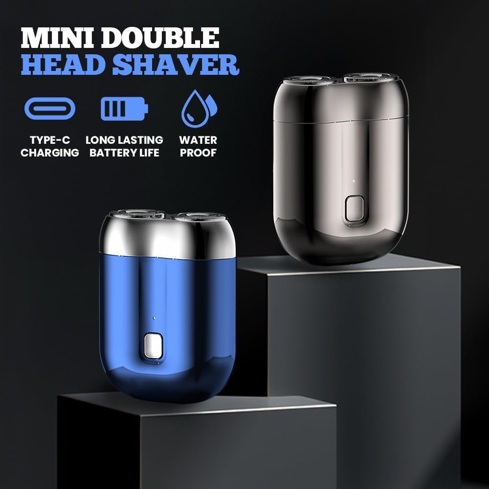 Upgraded Mini Dual-Head Electric Shaver - USB Rechargeable, Waterproof, Compact Travel Razor for Men - Perfect for Home, Office, Car & Business Trips (Gray) | Portable Grooming for Beards & Stubble on the Go
