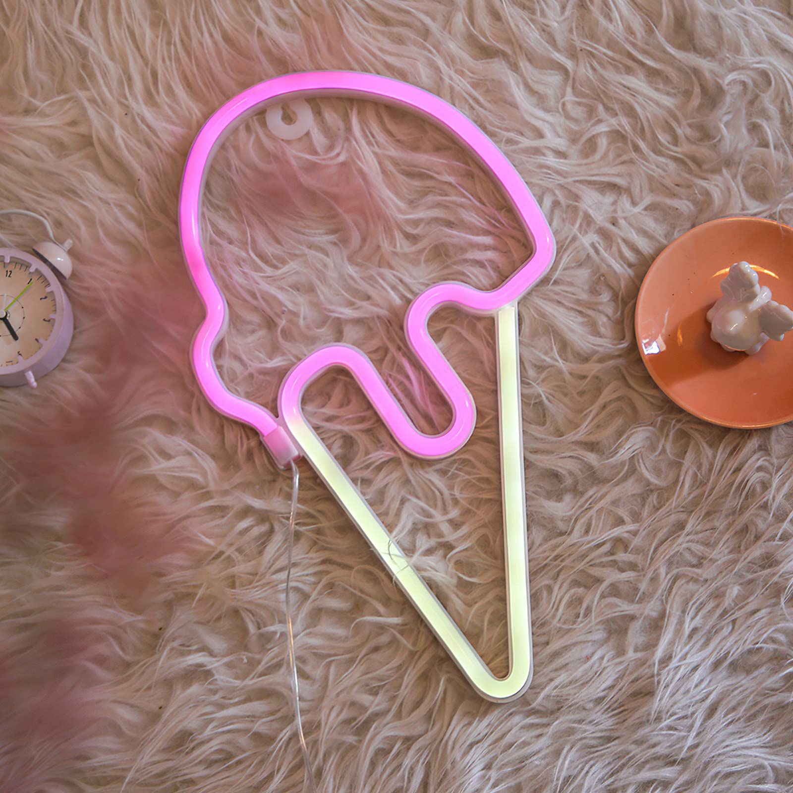 Vibrant CAMPSLE Ice Cream Neon Sign - LED Neon Lamp for Unique Room Decor | USB & Battery Powered Art Night Light for Home, Bedroom, Office & Party | Perfect for Ice Cream Shops, Teen Rooms & Retro Themed Events
